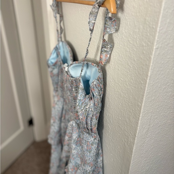 ASTR Pastel Blue Floral Maxi Dress with Ruffle Straps - Picture 9 of 11